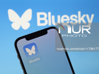 The image shows the icon of Bluesky, the new decentralized social network created by Twitter co-founder Jack Dorsey. . (