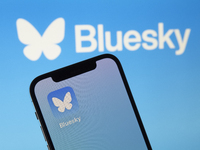 The image shows the icon of Bluesky, the new decentralized social network created by Twitter co-founder Jack Dorsey. . (