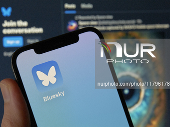 The image shows the icon of Bluesky, the new decentralized social network created by Twitter co-founder Jack Dorsey. . (