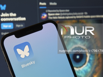 The image shows the icon of Bluesky, the new decentralized social network created by Twitter co-founder Jack Dorsey. . (