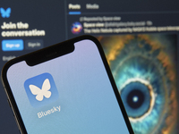 The image shows the icon of Bluesky, the new decentralized social network created by Twitter co-founder Jack Dorsey. . (