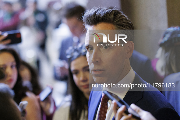 Senator Josh Hawley speaks to reporters in the Capitol Building in Washington, DC. 