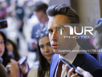 Senator Josh Hawley speaks to reporters in the Capitol Building in Washington, DC. (