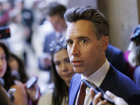 Senator Josh Hawley speaks to reporters in the Capitol Building in Washington, DC. (