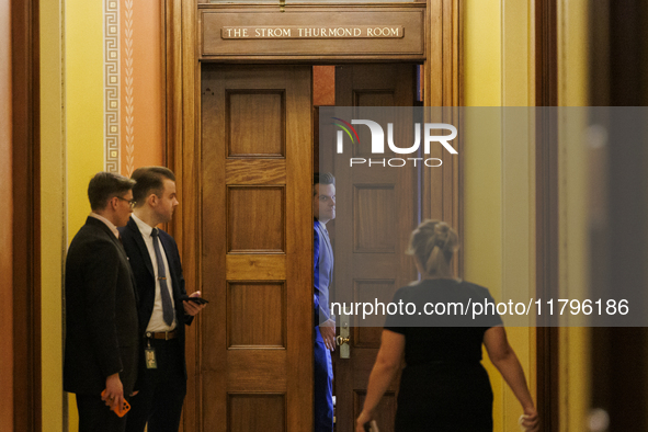 Matt Gaetz, President-Elect Donald Trump's pick for Attorney General, meets with senators in the Capitol Building in Washington DC. Gaetz fa...