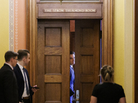 Matt Gaetz, President-Elect Donald Trump's pick for Attorney General, meets with senators in the Capitol Building in Washington DC. Gaetz fa...