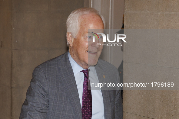 Senator John Cornyn departs a meeting with Matt Gaetz, President-Elect Donald Trump's pick for Attorney General, in the Capitol Building in...