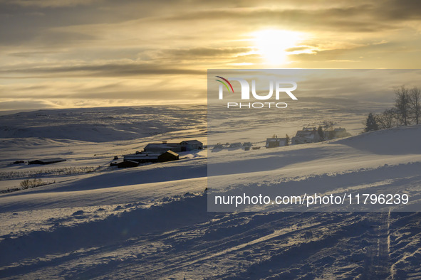 A panoramic view of a farm near the town of Husavik, Iceland, on November 19, 2024. 