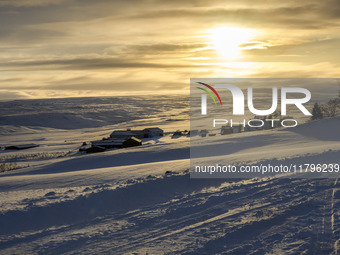 A panoramic view of a farm near the town of Husavik, Iceland, on November 19, 2024. (