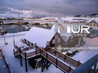 Panoramic view of the seaport near the town of Husavik in Iceland on November 19, 2024. (