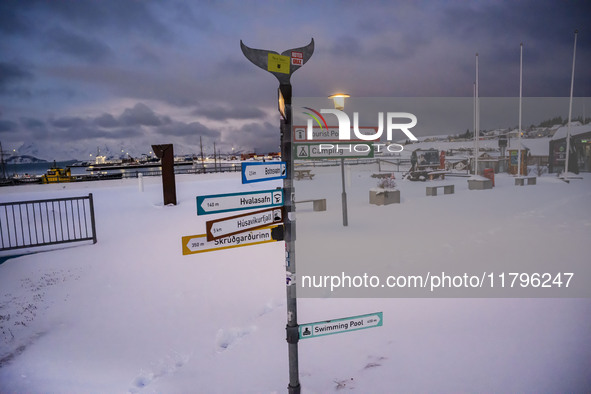 A panoramic view of a park in a seaport near the town of Husavik, Iceland, on November 19, 2024. 