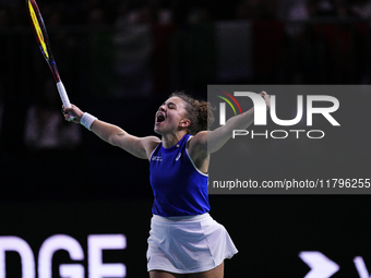 MALAGA, SPAIN - NOVEMBER 20: Jasmine Paolini of Team Italy celebrates the victory after winners her singles match against Rebecca Sramkova o...