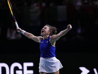 MALAGA, SPAIN - NOVEMBER 20: Jasmine Paolini of Team Italy celebrates the victory after winners her singles match against Rebecca Sramkova o...