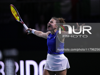 MALAGA, SPAIN - NOVEMBER 20: Jasmine Paolini of Team Italy celebrates the victory after winners her singles match against Rebecca Sramkova o...