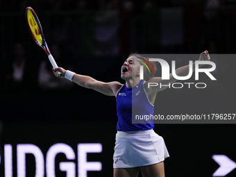 MALAGA, SPAIN - NOVEMBER 20: Jasmine Paolini of Team Italy celebrates the victory after winners her singles match against Rebecca Sramkova o...