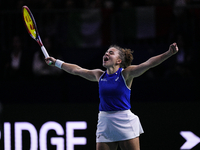 MALAGA, SPAIN - NOVEMBER 20: Jasmine Paolini of Team Italy celebrates the victory after winners her singles match against Rebecca Sramkova o...