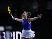 MALAGA, SPAIN - NOVEMBER 20: Jasmine Paolini of Team Italy celebrates the victory after winners her singles match against Rebecca Sramkova o...