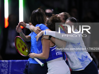 MALAGA, SPAIN - NOVEMBER 20: Jasmine Paolini and her teammates of Italy celebrate the victory after winners the Billie Jean King Cup Finals...