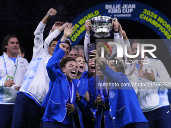 MALAGA, SPAIN - NOVEMBER 20: Jasmine Paolini and her teammates of Italy celebrate the victory after winners the Billie Jean King Cup Finals...