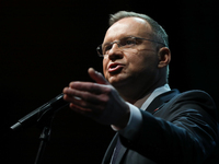 In Krakow, Poland, on November 17, 2024, President of the Republic of Poland Andrzej Duda attends the Gala of the 35th Anniversary of the Sc...