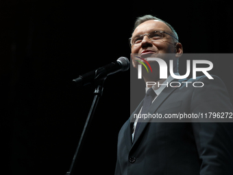 In Krakow, Poland, on November 17, 2024, President of the Republic of Poland Andrzej Duda attends the Gala of the 35th Anniversary of the Sc...