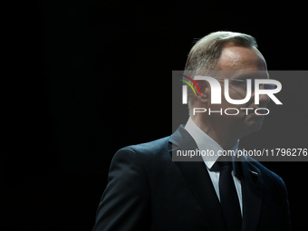 In Krakow, Poland, on November 17, 2024, President of the Republic of Poland Andrzej Duda attends the Gala of the 35th Anniversary of the Sc...