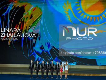 The Kazakhstan Rhythmic Gymnastics team participates in the opening ceremony of the International Rhythmic Gymnastics Tournament ''Sky Grace...