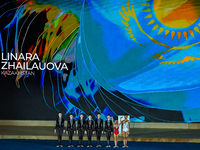 The Kazakhstan Rhythmic Gymnastics team participates in the opening ceremony of the International Rhythmic Gymnastics Tournament ''Sky Grace...