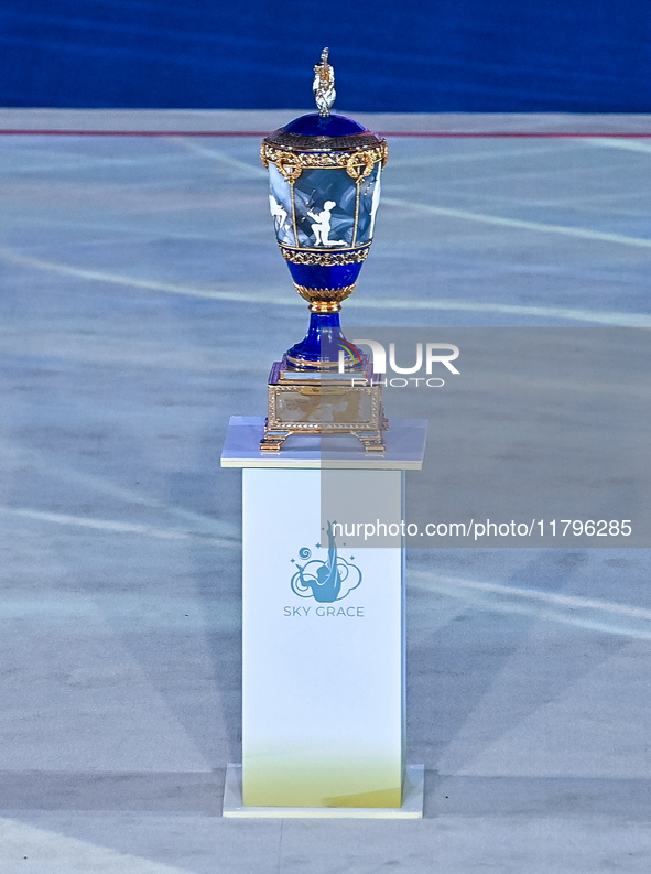 The Sky Grace trophy is on display during the opening ceremony of the International Rhythmic Gymnastics Tournament ''Sky Grace 2024'' at Asp...