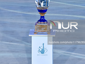 The Sky Grace trophy is on display during the opening ceremony of the International Rhythmic Gymnastics Tournament ''Sky Grace 2024'' at Asp...