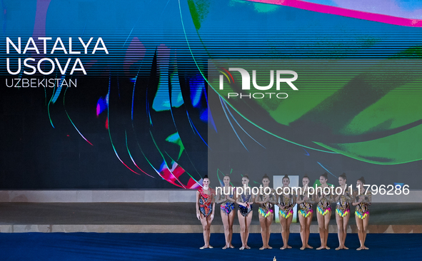 The Uzbekistan Rhythmic Gymnastics team participates in the opening ceremony of the International Rhythmic Gymnastics Tournament ''Sky Grace...