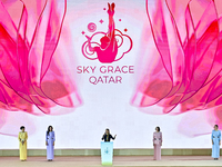 Olympic champion and President of the International Association Sky Grace, Alina Kabayeva, addresses the audience during the opening ceremon...