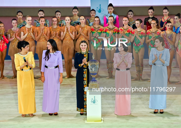 Olympic champion and President of the International Association Sky Grace, Alina Kabayeva, and participating athletes attend the opening cer...