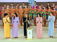 Olympic champion and President of the International Association Sky Grace, Alina Kabayeva, and participating athletes attend the opening cer...