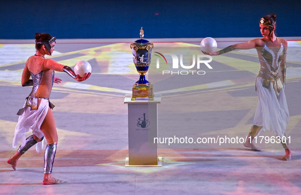 Artists perform at the opening ceremony of the International Rhythmic Gymnastics Tournament ''Sky Grace 2024'' at Aspire Zone Foundation in...