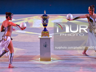 Artists perform at the opening ceremony of the International Rhythmic Gymnastics Tournament ''Sky Grace 2024'' at Aspire Zone Foundation in...