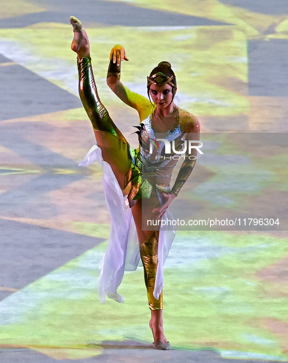 An artist performs at the opening ceremony of the International Rhythmic Gymnastics Tournament ''Sky Grace 2024'' at Aspire Zone Foundation...