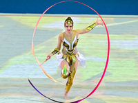 An artist performs at the opening ceremony of the International Rhythmic Gymnastics Tournament ''Sky Grace 2024'' at Aspire Zone Foundation...