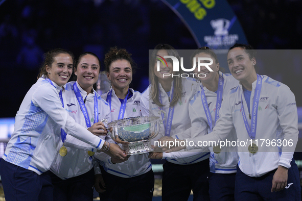 MALAGA, SPAIN - NOVEMBER 20: Jasmine Paolini and her teammates of Italy celebrate the victory after winners the Billie Jean King Cup Finals...