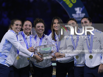 MALAGA, SPAIN - NOVEMBER 20: Jasmine Paolini and her teammates of Italy celebrate the victory after winners the Billie Jean King Cup Finals...