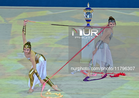 Artists perform at the opening ceremony of the International Rhythmic Gymnastics Tournament ''Sky Grace 2024'' at Aspire Zone Foundation in...