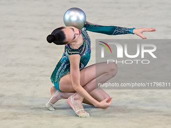 Kondrashina Anna of Belarus performs the Ball exercise during the International Rhythmic Gymnastics Tournament ''Sky Grace 2024'' at Aspire...