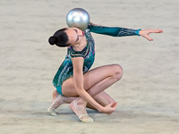 Kondrashina Anna of Belarus performs the Ball exercise during the International Rhythmic Gymnastics Tournament ''Sky Grace 2024'' at Aspire...