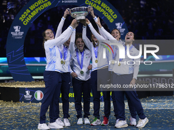 MALAGA, SPAIN - NOVEMBER 20: Jasmine Paolini and her teammates of Italy celebrate the victory after winners the Billie Jean King Cup Finals...