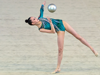 Kondrashina Anna of Belarus performs the Ball exercise during the International Rhythmic Gymnastics Tournament ''Sky Grace 2024'' at Aspire...