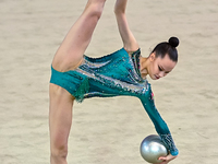 Kondrashina Anna of Belarus performs the Ball exercise during the International Rhythmic Gymnastics Tournament ''Sky Grace 2024'' at Aspire...