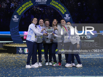 MALAGA, SPAIN - NOVEMBER 20: Jasmine Paolini and her teammates of Italy celebrate the victory after winners the Billie Jean King Cup Finals...