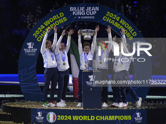 MALAGA, SPAIN - NOVEMBER 20: Jasmine Paolini and her teammates of Italy celebrate the victory after winners the Billie Jean King Cup Finals...