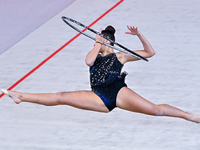 Habiba Aly of Egypt performs the Hoop exercise during the International Rhythmic Gymnastics Tournament ''Sky Grace 2024'' at Aspire Zone Fou...