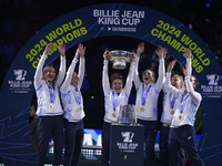 MALAGA, SPAIN - NOVEMBER 20: Jasmine Paolini and her teammates of Italy celebrate the victory after winners the Billie Jean King Cup Finals...